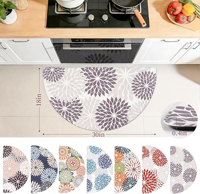 PVC Anti-Fatigue Semi Circle Kitchen Mats, Non-Slip Kitchen Rugs, Comfort Standing Runner Rug, Multipurpose Indoor Mats for Laundry, Office, Bedroom, Sink, Bathroom,Grey,size18 x30