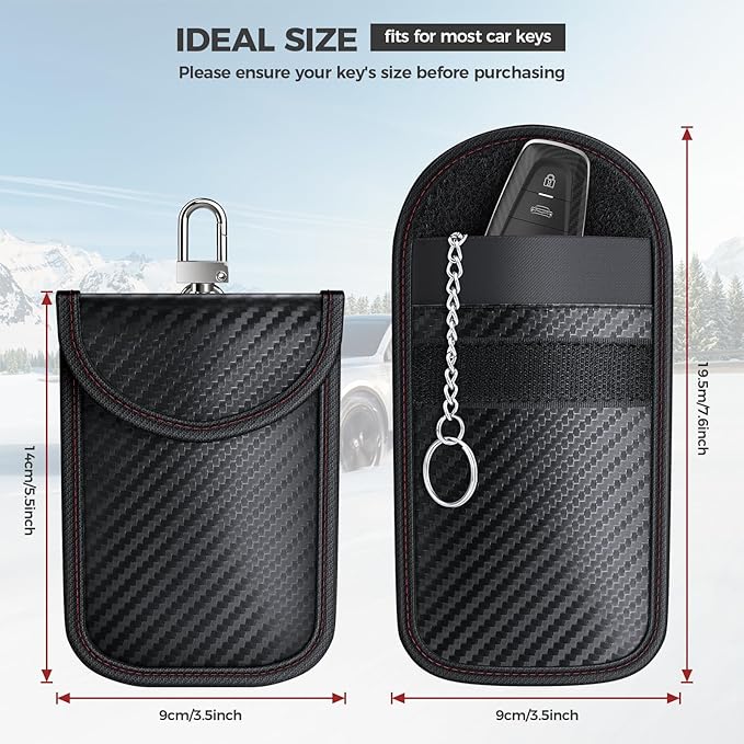 Faraday Bags, Pack of 2 faraday bags for car keys with 4 Pack Key Rings for Car Security, M, Red