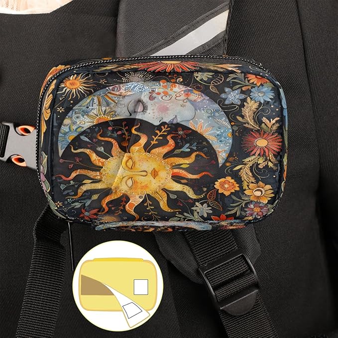 Abstract Sun Moon Flower Travel Pill Organizer Box Weekly Portable Pill Case Daily Pills 7 Day Small Birth Control Pills Container Removable Compartments for Medicine Vitamins Fish Oil