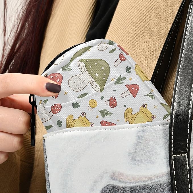 Fustylead Cute Yellow Frog and Mushroom Travel Pill Organizer Bag with Zipper Small Pill Box 7 Day Pill Case for Purse Storage Weekly Vitamin Medicine Supplement
