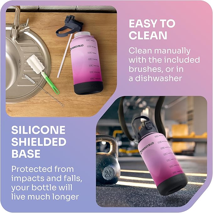 1 Gallon Water Bottle with 128 oz Capacity - Motivational Time Markers for Daily Hydration Goals - Leakproof BPA Free Tritan with Removable Straw