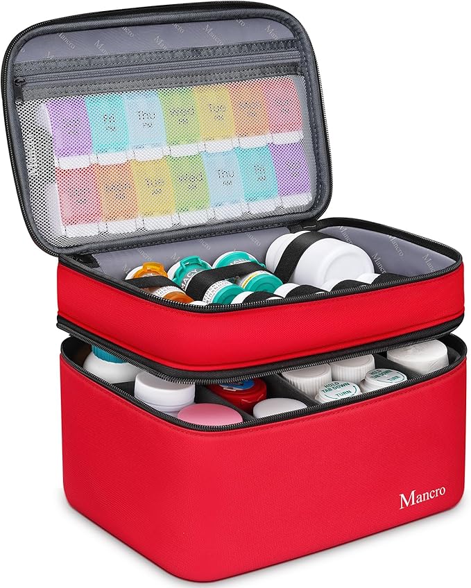 Mancro Dual Layers Medicine Organizer Bag, Pill Bottle Organizer Storage with Lockable Zipper, Medication Travel Bag for Pills, Vitamins, Medical Supplies for Home Storage, XL