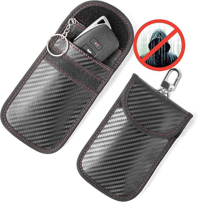 Upgraded Faraday Bag for Key Fob (2 Pack), Premium Faraday Key Fob Protector– Car RFID Signal Blocking, Car Security Protection, Anti-Theft Pouch, Anti-Hacking Case Blocker Black