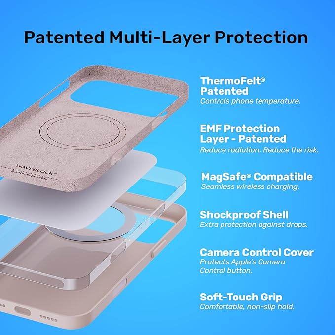 WAVEBLOCK EMF Protection Silicone iPhone Case Compatible with iPhone 17, Radiation Blocker, 5G Shield Reduction, Lightweight, USA Patented and Tested in FCC Lab, Stone