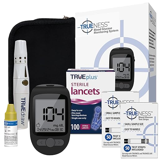 TRUENESS Blood Glucose Meter Bundle - Blood Glucose Monitor, Case, 100 Test Strips, 100 Lancets, Lancing Device, Control Solution - Fast, Easy Testing Supplies for Home Use