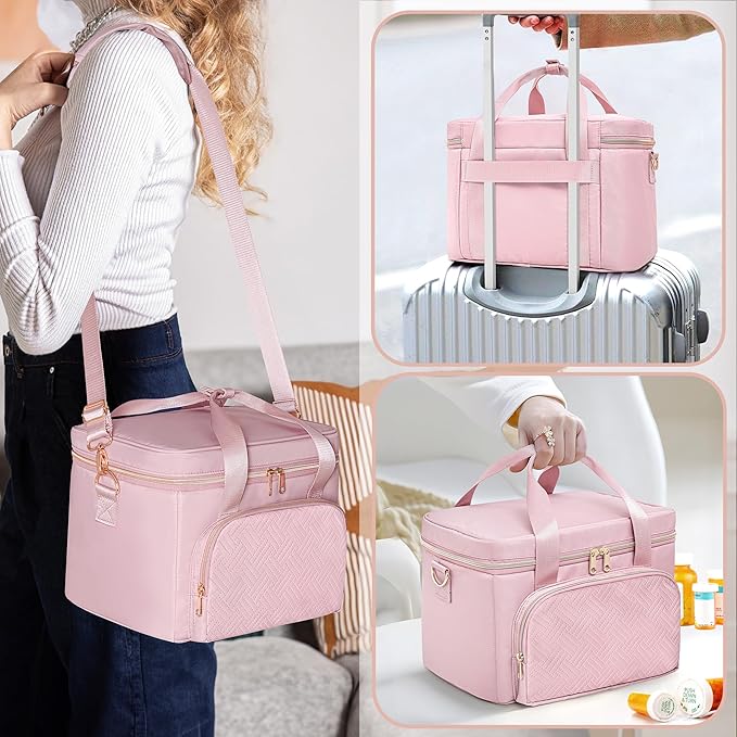 Medicine Storage Bag with 2 Medical Bags, Pill Bottle Organizer Bag Empty First Aid Bag for Travel, Home Healthcare, Pink(Empty Bag Only)