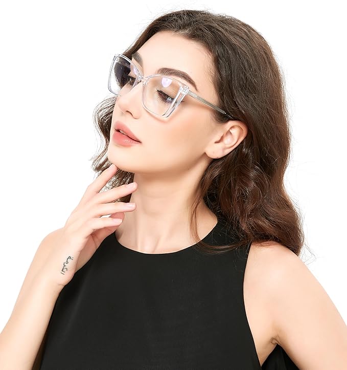 2 Pack Blue Light Blocking Glasses for Women, Oversized Trendy Cat Eye Computer Gaming Glasses Anti Glare & UV Glare RF6204 (Clear + Coco Tortoise Cateye Frame)