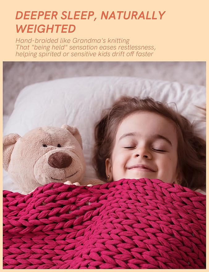 YnM Cooling Weighted Blanket, 100% Cotton Handmade Chunky Knitted Blanket, Weighted Lap, Breathable Heavy Blankets, Machine Washable Throw for Sleep or Home Decor (Rose Pink, 35x40 Inch, 5lbs)