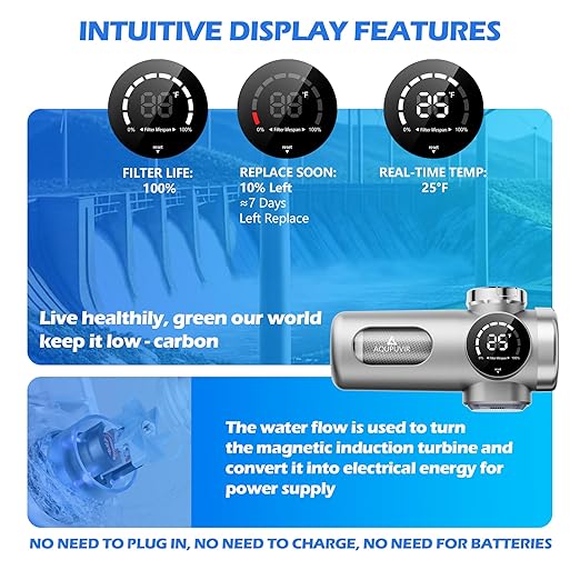 Faucet Water Filter, 3-Stage Faucet Filter with UV-C & Self-Powered Display, Dual Modes for Tap/Filtered Water, Safe for Food & Skin – Fits 22/24/28mm and Circular tap