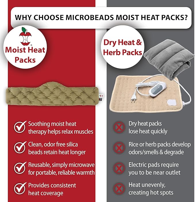 Core Products MicroBeads Moist Heat Therapy Microwave Pack 5" X 25" | Reusable Moist Heat Pad for Neck with Soft Fabric and Heating Beads