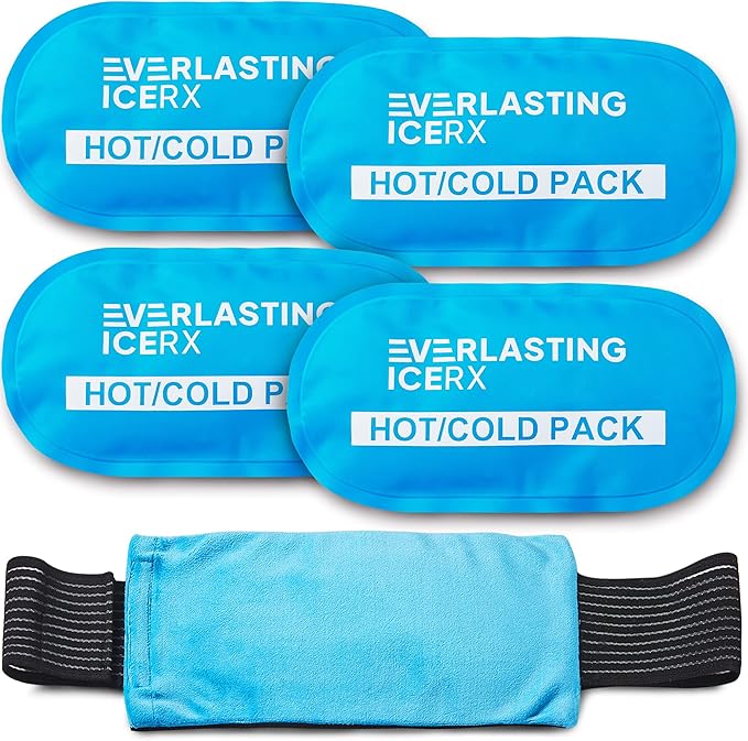 Gel Ice Packs for Injuries Reusable, Hot & Cold Gel Wrap (4 Pack), Adjustable & Flexible, Long Lasting Instant Compression for Back, Knees, Shoulders, Elbows, Neck, Foot & Ankle