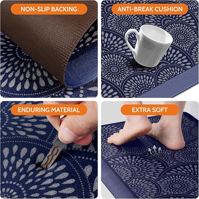 Mattitude 4/5 Inch Kitchen Mat, 20x39in Heavy Duty Ergonomic Comfort Foam Standing Desk Mat, Waterproof Non-Slip Standing Mats and Rugs for Kitchen, Office, Blue