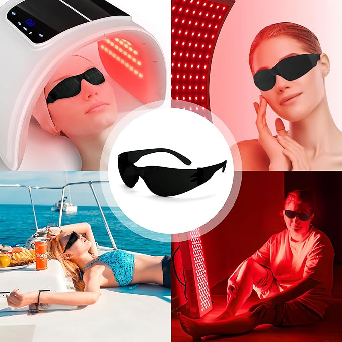 Red Light Therapy Glasses, Eyes Protection for Tanning Goggles,IPL Glasses 600-900nm Laser Cosmetology Operator Eye Protection with Case (Black)