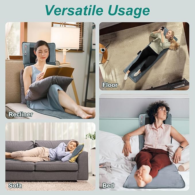 Full Body Massage Mat with Heat, 10 Vibration Nodes Massage Chair Pad with 3 Heating Levels, Anti-Slip Bottom, Relaxation Seat Back Massager with Head Neck Pillow for Home Office