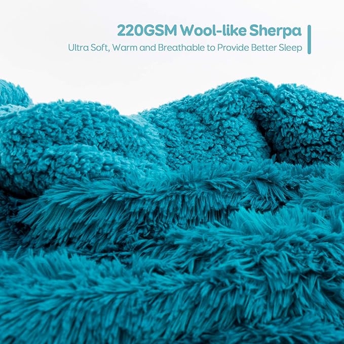 Cottonblue Weighted Blanket 15lbs, Faux Fur Sherpa Reversible Luxury Snugly Long Fur Heavy Blanket 48x72 inches,Warm Elegant Plush Sherpa Microfiber Blanket for Couch Bed Chair Photo Prop,Teal Green