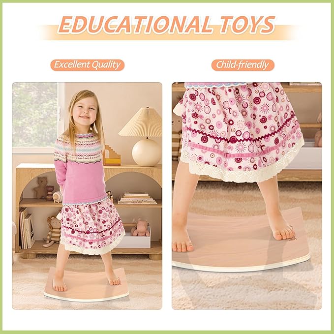 Balance Board for Kids Wooden Swing Board with Scratch Resistant Pat Happy Swing Learning Toy - Development Puzzle Boys Girls Kids Birthday