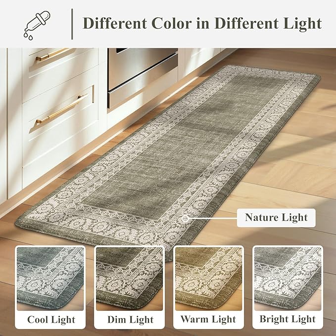 LEEVAN Green Kitchen Mats for Floor Sets of 2,Anti Fatigue Cushioned Memory Foam Kitchen Mat,Farmhouse Ergonomic Boho Non Slip Kitchen Floor Mat for Sink,Laundry,Home,Office,Desk(17''x29''+17''x47'')