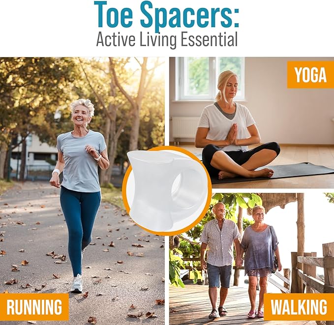 5 STARS UNITED Big Toe Spacers for Men & Women – 6 Gel Separators for Overlapping & Curled Toes, Bunions, Alignment - Diabetic Foot Care, Silicone Spreader, Corrector & Straightener, Clear