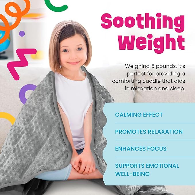 5lb Child's Weighted Blanket - Kids Weighted Blanket 5 Pounds (36" x 48") - Cute Dotted Texture Sensory Blanket - 5 lbs Weight Blanket for Kids Ages 4 to 7 - Machine Washable, Travel Friendly (Grey)