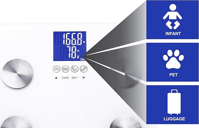 Ozeri Touch 440 Lbs Total Body Weight Scale (Body Fat, Muscle, Bone, Weight & Hydration), Auto Recognition Bath Scale with Infant Tare
