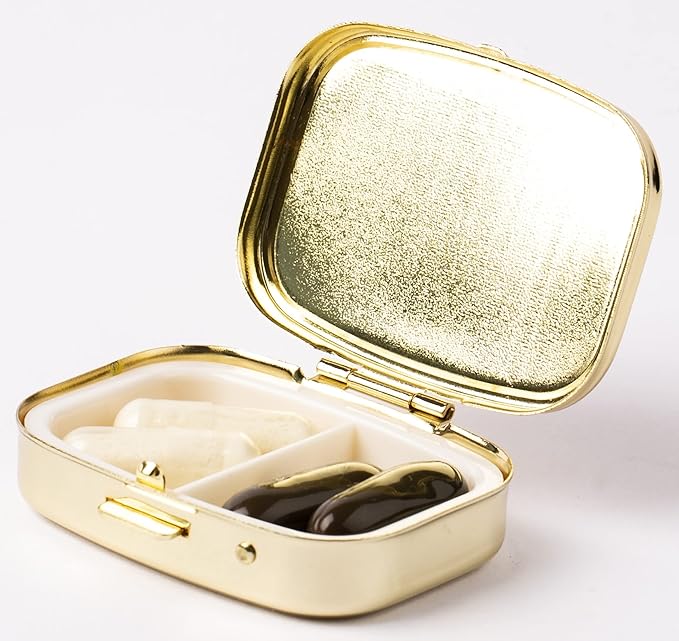 AmyZone Metal Pill Organizer Travel Friendly Portable Compact Pill Box Cute Pill Case to Hold Vitamins/Tylenol/Fish Oil/Supplements/Meds/Tablet for Purse/Pocket(Happy Go Lucky)