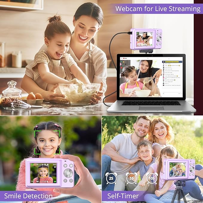 Digital Camera 1080P 44MP Digital Cameras, Point and Shoot Camera for Kids with 16X Zoom, Anti-Shake, Compact Small Travel Camera for Beginner Children Boys Girls Teens Gift