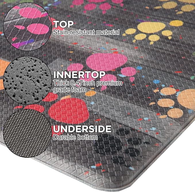 Kitchen Mat Cushioned Anti-Fatigue Floor Mat,Waterproof Non-Skid Kitchen Mats and Rugs Heavy Duty Comfort Standing Mat for Kitchen, Home, Office, Sink, Laundry, Colorful Paws (Grey)