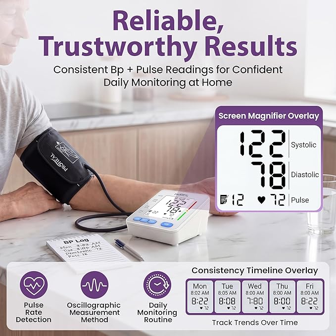 Blood Pressure Monitor for Home Use with Large Upper Arm Cuff - Automatic Talking Pulse and BP Machine with 240 Memory Recalls for 3 Users - Carrying Bag and Batteries Included, Backlit Digital LCD