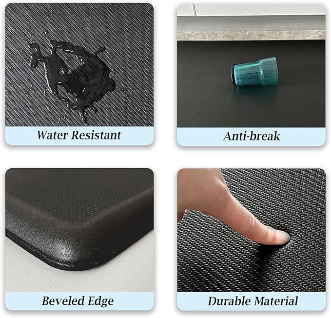Artnice Anti Fatigue Kitchen Floor Mat, 3/4 Inch Thick Waterproof Comfort Standing Desk Mat, Ergonomic Multi-Purpose Cushioned Rugs for Home, Sink, Office, Laundry(20" x 71",Black)