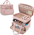 Yarwo Pill Bottle Organizer Empty, Double Layers Medicine Travel Storage Bag with 5 Customized Dividers and Lockable Zippers for Prescription Bottles and Emergency First Aid Supplies, Pink