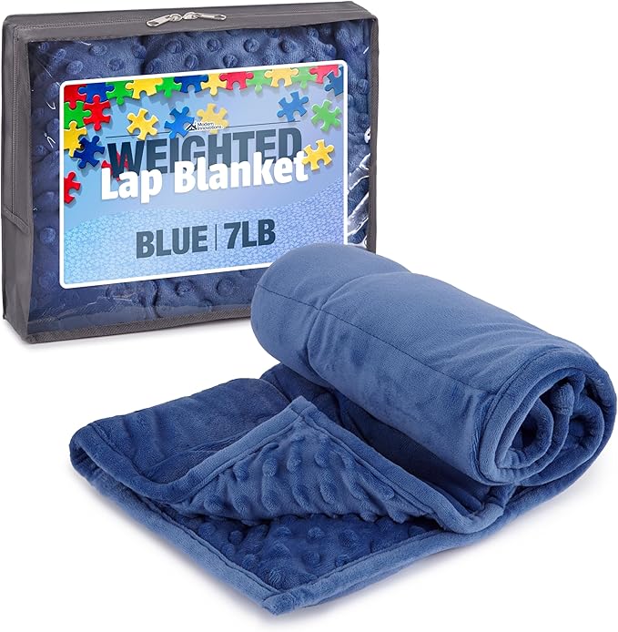 7lb Weighted Blanket for Kids (Blue) 19x22 Inch, Plush Minky Weighted Lap Pad with Travel Bag for Ages 6-12