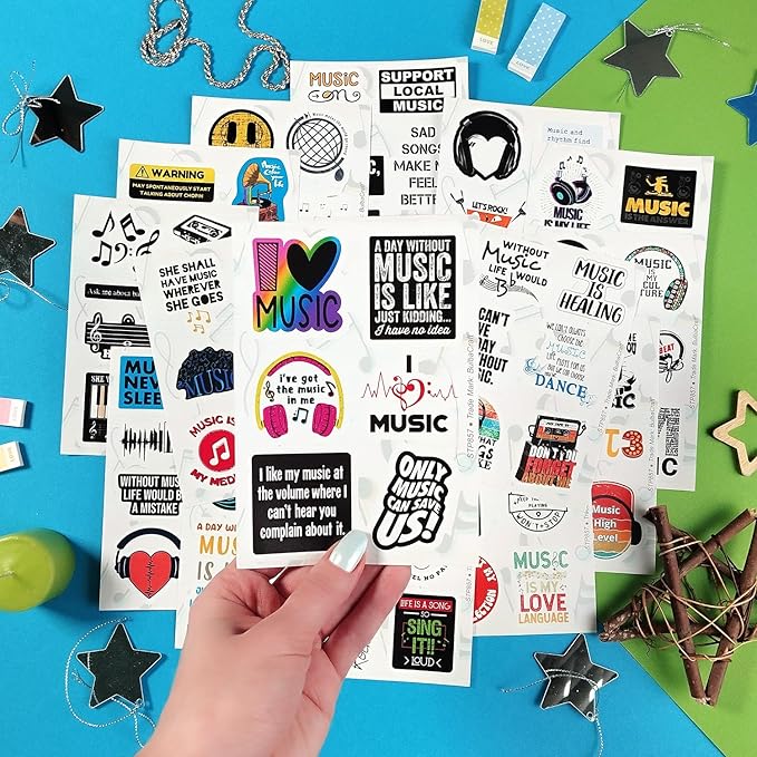 BulbaCraft 100Pcs Music Stickers for Water Bottle & Laptop, Musical Stickers & Decals for Adults, Gifts for Music Lovers & Musicians, Gifts for Women & Men