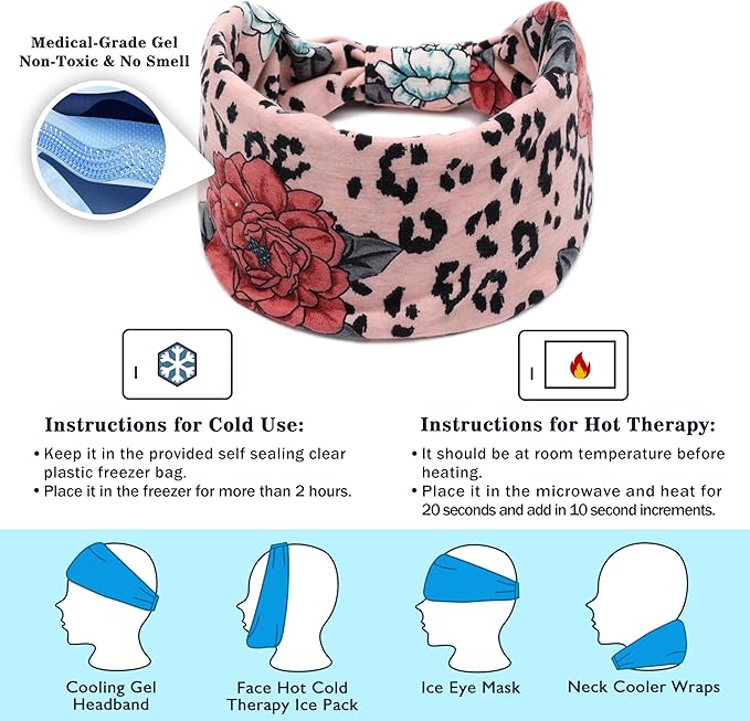 Crimmy Migraine Headache Relief Cap, Cooling Gel Headband Neck Wrap Hat Mask, Soothing Ice Pack Head Face Cold Compress for Tension Stress & Hangover