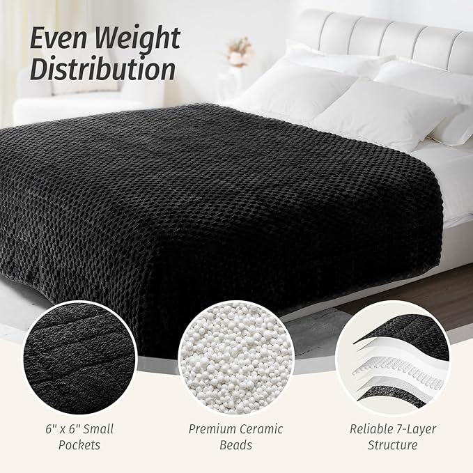 Wemore Fleece Weighted Blanket for Adults (60" x 80" 20lbs, Black), Dual Sided Cozy Soft Sherpa Heavy Blanket, 3D Imitation Turtle Shell Warm Jacquard Flannel Weighted Blankets
