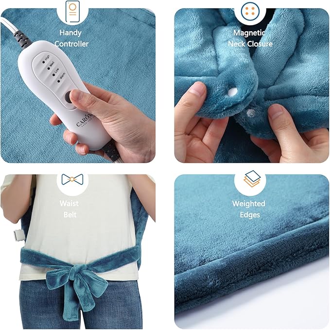 CAROMIO Heating Pad for Back Pain Relief, Neck and Shoulders Electric Heating Pads Large Size, Weighted Full Body Back Heat Pad with Auto Shut Off, Fast Heating and 4 Heat Settings (Teal, 33"x22")