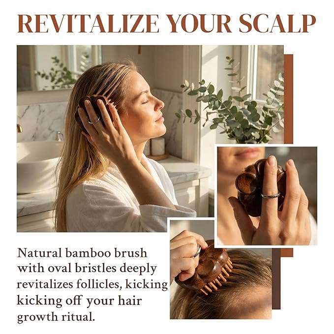 54teeth Bamboo Wood Hair Brush and Scalp Massage Comb - Fine Comb for Hair Growth