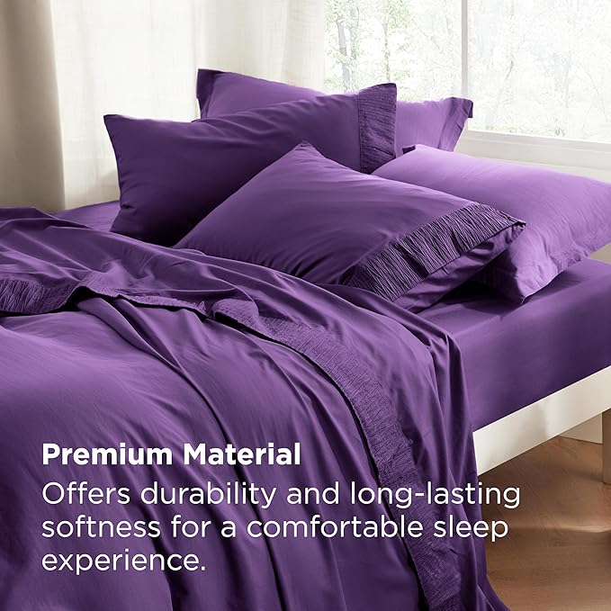 Bedsure California King Sheet Sets - 4 Pieces Soft Cal King Sheets - Breathable & Cooling - Hotel Luxury - Easy Care Polyester Microfiber Bedding for Women, Men, Purple