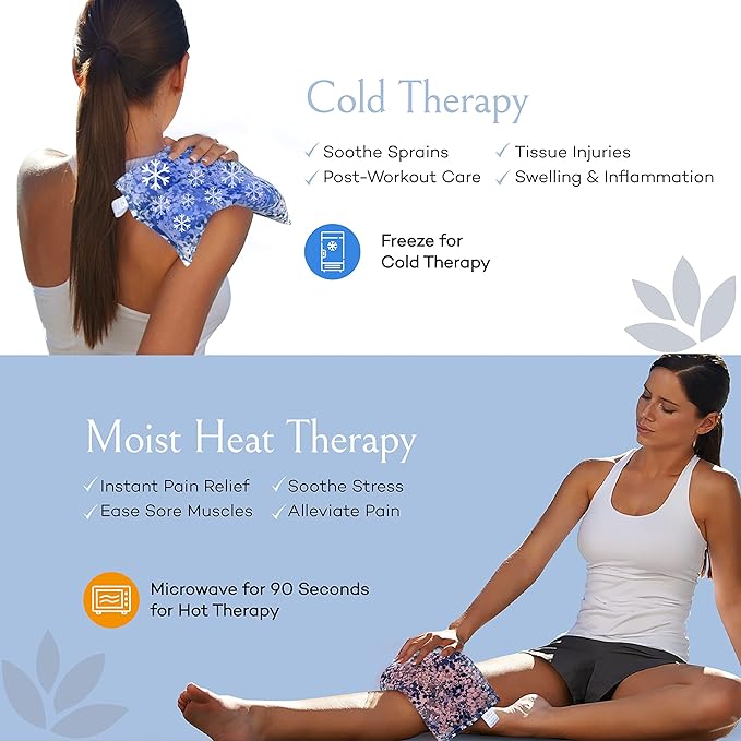 SacksyThyme Microwave Heating Pad for Pain Relief, Flaxseed & Cherry Pit Herbal Heating Pad, Hot Cold Therapy (Indigo)