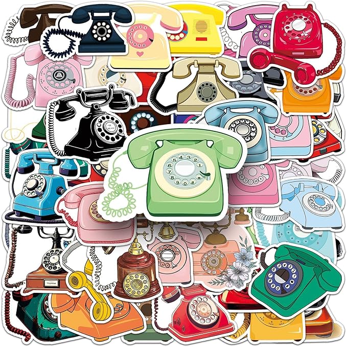 50pcs Retro Phone Stickers,1.96-3.15inch Creative Nostalgic Decorative Stickers, Self-Adhesive for Scrapbooking, Study Decoration, Retro Theme Setup