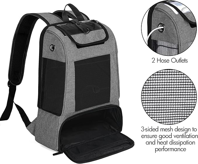 CURMIO Portable Oxygen Concentrators Backpack, POC Travel Carrying Bag with Mesh Panels for Breathability, Compatible for Inogen, Oxygo, Caire Units, Gray, BAG ONLY