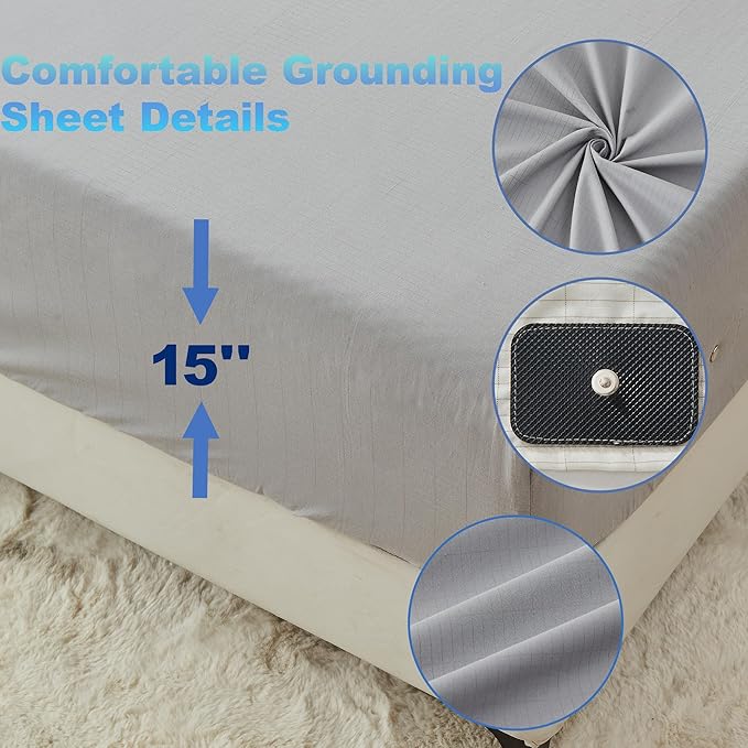 Grounding Sheets for Improving Sleep Quality,Pure Silver Fiber+Organic Cotton,Bedding Grounded Fitted Sheet Set,Deep Pocket. (Gray, California King)