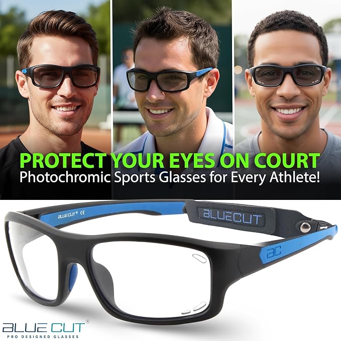 BLUE CUT Sports Protection Goggles, Photochromic Lenses Safety Glasses for Basketball, Pickleball Indoor Outdoor Sports