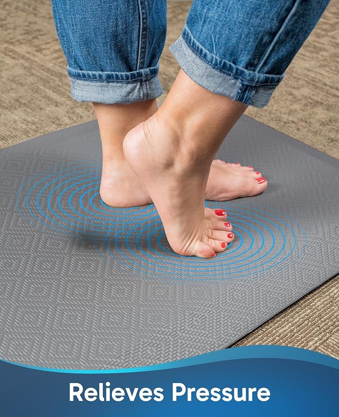 Ophanie Anti Fatigue Cushioned Mat, 9/10 inch Thick, Kitchen mats for Floor, Kitchen Rugs, Waterproof,Comfort Ergonomic Standing Mat for Office, Home, Sink, 20 * 48+20 * 32 Gray Non-Slip Bottom