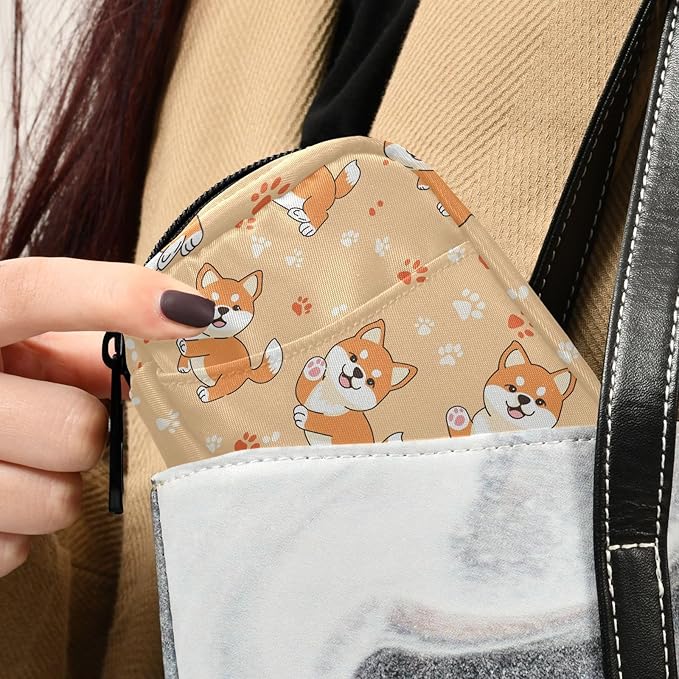 Fustylead Cute Shiba Inu and Paw Prints Pill Organizer Travel Portable Zipper Cloth Bag for Holding Weekly Supplements Vitamins and Fish Oils