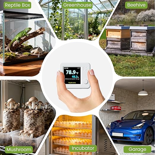 MOCREO WiFi Reptile Hygrometer Indoor Thermometer, Smart Humidity and Temperature Sensor, Remote Monitor with App Push Notification, Email Alerts, 2-Year Data Export, for Greenhouse Incubator