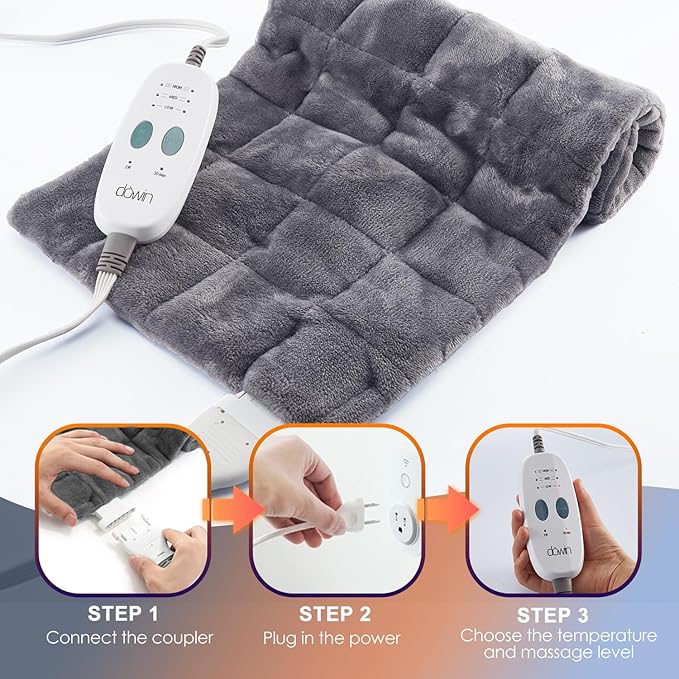 Massaging Heating Pad for Back Pain Relief, 12"x24" Weighted Heating Pads with Massager for Neck/Shoulder/Leg 2.86 Lbs Electric Heated Pad,9 Massage Modes &3 Heat Levels(Grey)