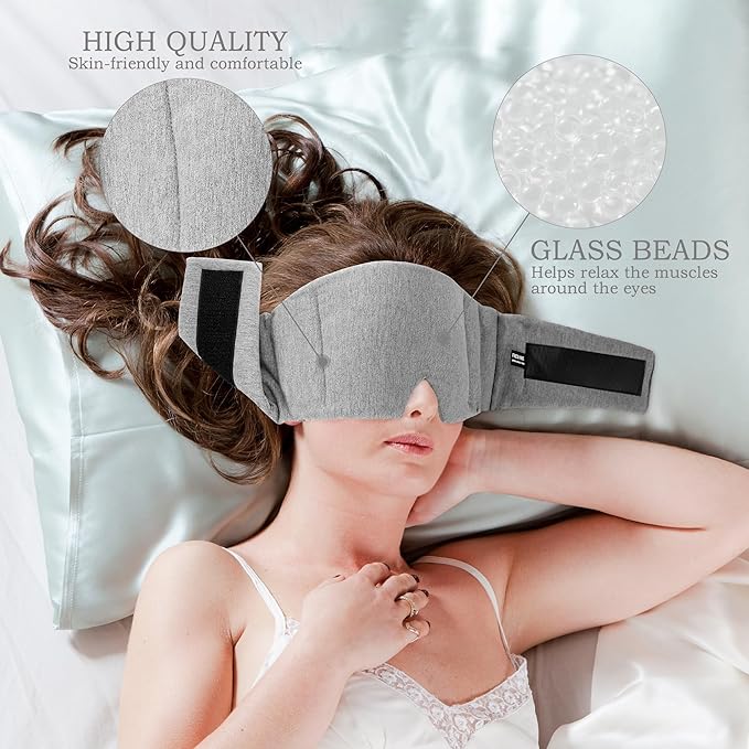 FRESHME Weighted Eye Mask for Sleeping - Gray Blackout (0.7lb/11oz) Cotton Heavy Weighted Eye Pillow for Men Women, Oversize Large Soft Sleep Face Eyes Cover with Nose Pad for Sidesleeper