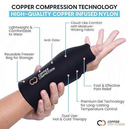 CopperFreeze™ Wrist Sleeve by Copper Compression. Hot & Cold Therapy Support for Pain, Swelling, and Injury Recovery. 360° Copper Infused Relief for Hands, Wrists, and Forearms
