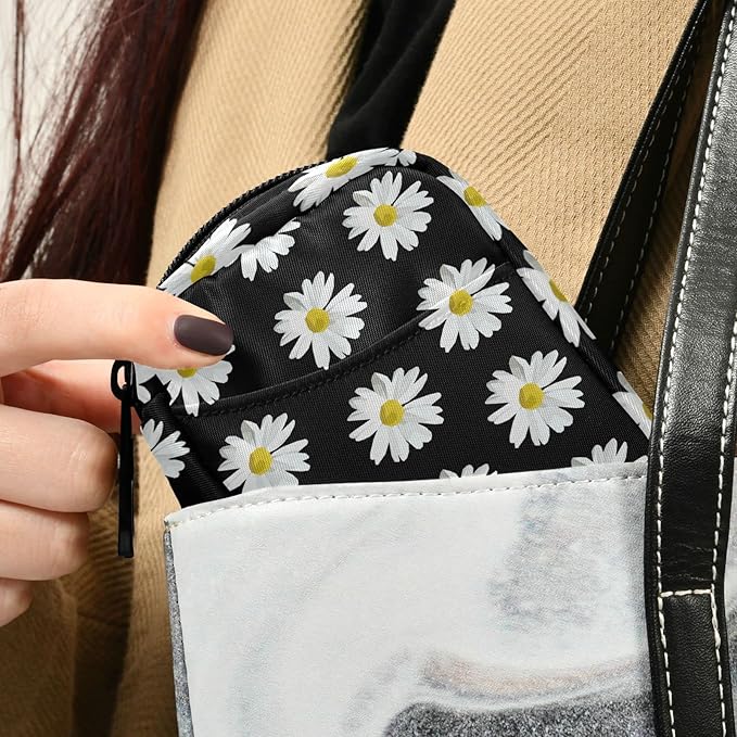 Fustylead White Daisy Travel Pill Organizer Bag with Zipper Small Pill Box 7 Day Pill Case for Purse Storage Weekly Vitamin Medicine Supplement