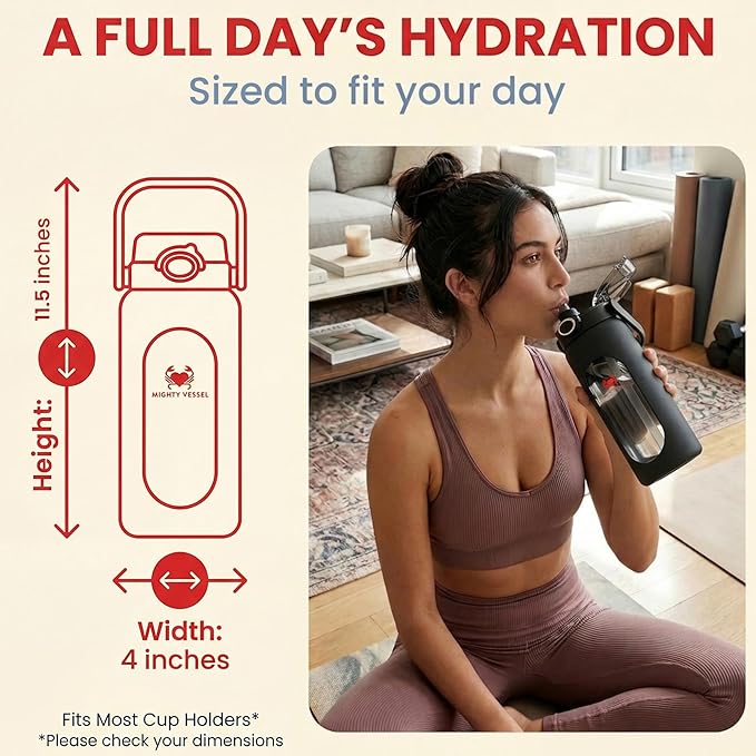 32 oz Glass Water Bottle – Black | Durable Borosilicate with Straw, Silicone Sleeve & Time Markers – Leakproof, Portable, for Gym, Office, Daily Hydration